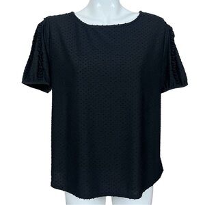 W5 Anthropologie Black Swiss Dot Ruffle Sleeve Poly Rayon Blouse Size XL